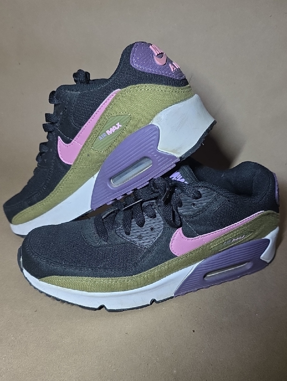 Nike Women's Black Olive Green and Pink Air Max Sneakers